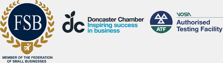 FSB Logo, Doncaster Chamber of Commerce and VOS Authorised Testing Facility Logos